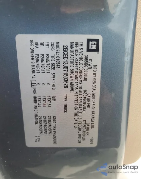 2007 Chevrolet Silverado C1500 Crew Cab из США, поврежденный, VIN 2GCEC13J571503626